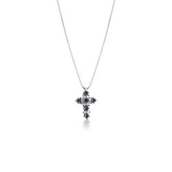 Kreuzkette Weißgold 750 schwarze weißen Diamanten