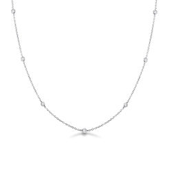 18k white gold necklace with round cut diamonds setted on full bezel