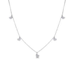 Necklace with heart charms and diamonds