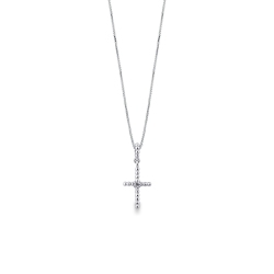 Cross pendant with solitaire diamond in 18k white gold