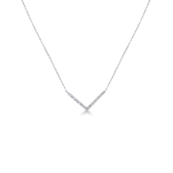 18k white gold necklace with a V of diamonds