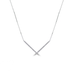 18k white gold necklace with V pendant with diamonds