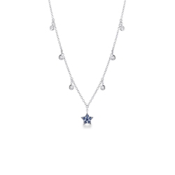 Collier Or Blanc 18k avec saphirs et diamants sur étoile