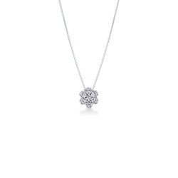 Collier fluer Or Blanc 18k avec pendentif halo et diamant