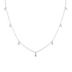 18k white gold necklace with 7 drop charms with 7 diamonds