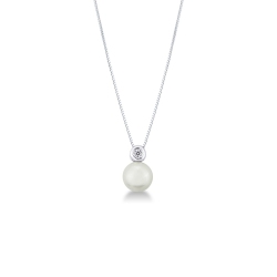18k white gold  necklace with pendant composed by a pearl and a round cut diamond