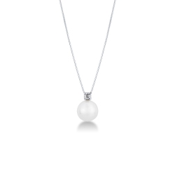 Collana in oro bianco 18k con perla di circa 8 mm e diamante