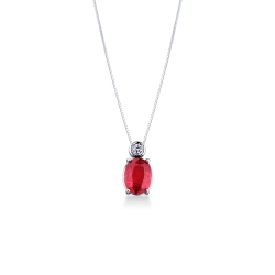 White gold 18k pendant with oval cut ruby and diamond 