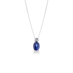Collier en or blanc 18k avec saphir bleu central