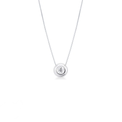 18k white gold full bezel solitaire necklace with 0.05 ct diamond