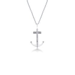 18k white gold necklace with anchor charm in diamonds, 45+5 cm