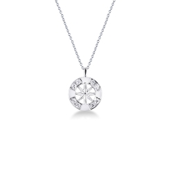 Collier en or blanc 18 carats avec pendentif rose des vents et diamants