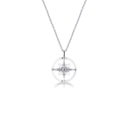 Necklace in white gold 18k with rolò chain and wind rose chain with diamonds, 45+5 cm