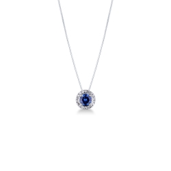 Necklace in white gold 18k with central blue sapphire and diamonds