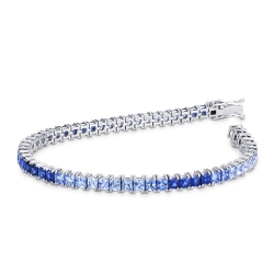 Bracciale Tennis in oro bianco 18k con Zaffiri blu sfumati taglio princess.