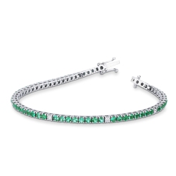 Square links tennis bracelet with emeralds and round cut diamonds