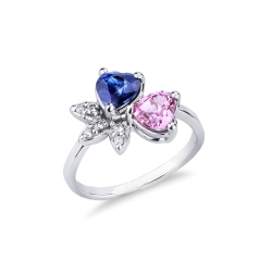 Ring in white gold 750 with blue, pink sapphire and diamonds