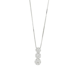 Necklace in 18k white gold with 3 flowers of diamonds illusion pendant