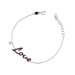 18k white gold bracelet with Love in rubies and diamond solitaire 