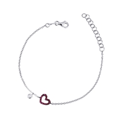18k white gold bracelet with heart charm with rubies