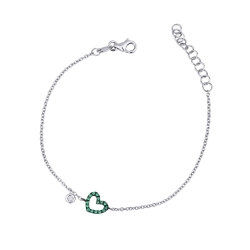 18k white gold bracelet with heart charm with emeralds