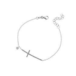 Bracelet avec croix en or blanc 18k et diamants blancs 15+3 cm