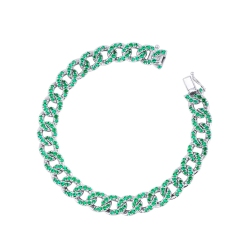 18k white gold cuban link bracelet with emeralds