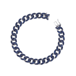 Bracelet gourmette en or blanc 18K avec saphirs bleus