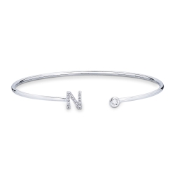 18k white gold rigid bracelet with letter N with diamonds