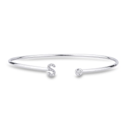 Diamond S initials banglewhite gold 750