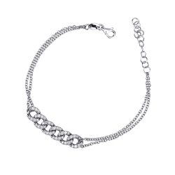 Bracelet à 6 maillons gourmette en or blanc 18k avec des diamants, 19+3 cm