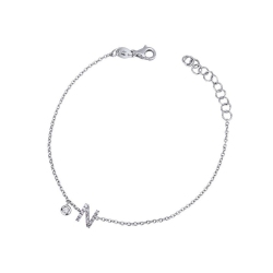Bracelet en or blanc 18k avec lettre N et diamants