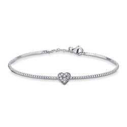Pulsera rígida oro blanco 18k torción con corazón de diamantes