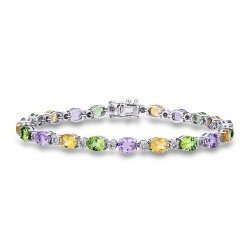 Weißgold Armband mit Amethyst, Peridot, Citrin Rainbow