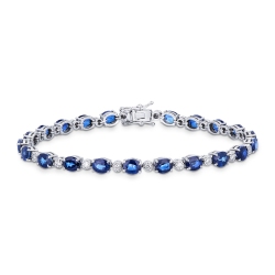 Bracelet alterné en or blanc 18 ct saphirs bleus et diamants, 18 cm