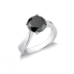 Solitaire ring with black diamond white gold 18k