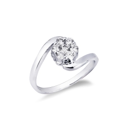 Bague fleur ouverte en or blanc 18k avec diamants