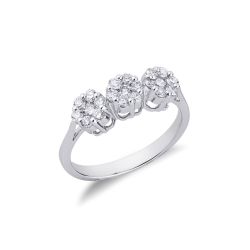 18k white gold regular trilogy ring with diamonds pavé
