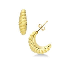 Striped half-moon earrings in 18k yellow gold