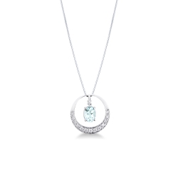 Collier en or blanc 18k avec pendentif aigue-marine ovale et diamants