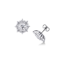 Diamond flower earrings in white gold 18k