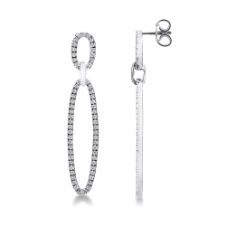 Boucles d'oreilles design avec deux ovales en or blanc 18k diamants 