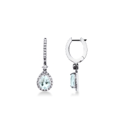 Boucles d'oreilles pendantes en Or Blanc 18k avec Aigue-marine et Diamants