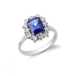 Weißgold Saphir blau Ring Halo mit Diamanten