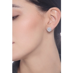 Boucles d'oreilles Fleur en Or Blanc 18k avec Diamants Brillants 2