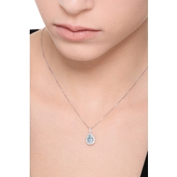 Necklace with pendant, pear cut aquamarine and diamonds 2
