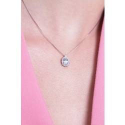 Collier pendentif en or blanc 18k avec halo diamants et aigue-marine ovale 2