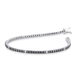 Bracelet unisex tennis fin en or blanc 18 carats avec diamants noirs et blancs