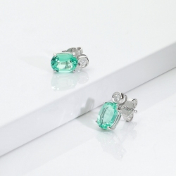 ORECCHINI CON SMERALDO OVALE MM8X6 E CASTONE CON BRILLANTE(PA2CO-3) 2