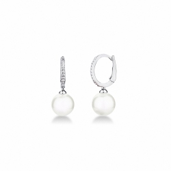 Pendientes colgantes de oro blanco de 18 quilates con perlas cultivadas y diamantes